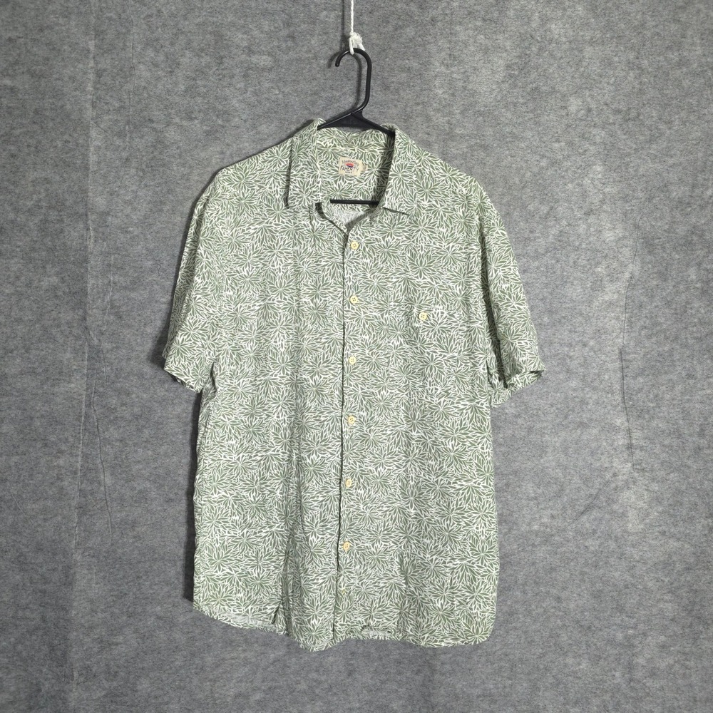 Faherty Short Sleeve Shirt Mens L Green Linen Blend Geometric Floral MS2055-OFP